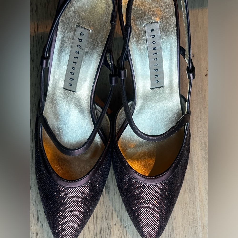 Apostrophe brown glitter strappy heels